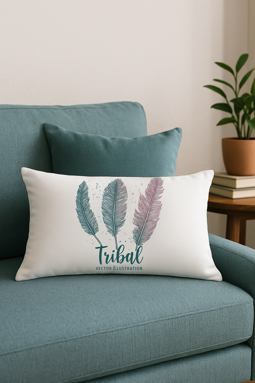 coussin décoratif rectangulaire motif plumes 30 x 50 cm