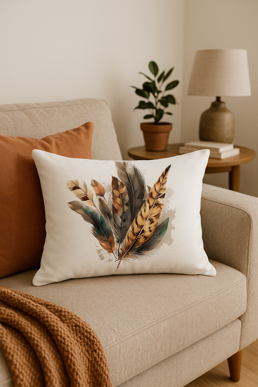 coussin décoratif rectangulaire motifs plumes 30 x 50 cm - vue 2 sur 2