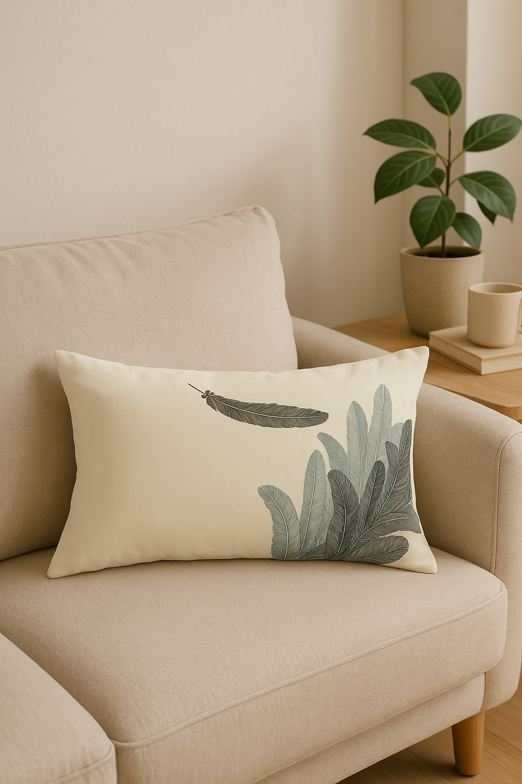 coussin décoratif rectangulaire motifs plumes 30x50 cm