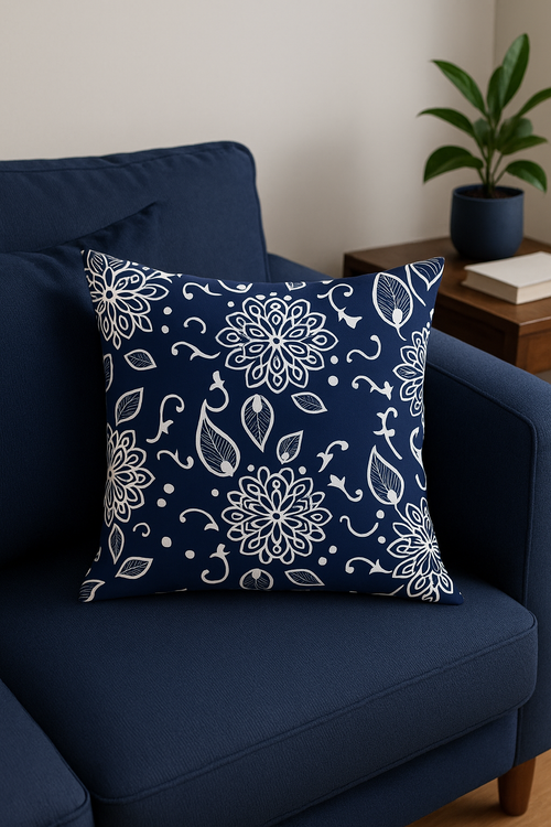 coussin géométrique bleu marine pour décoration intérieure - vue 2 sur 2