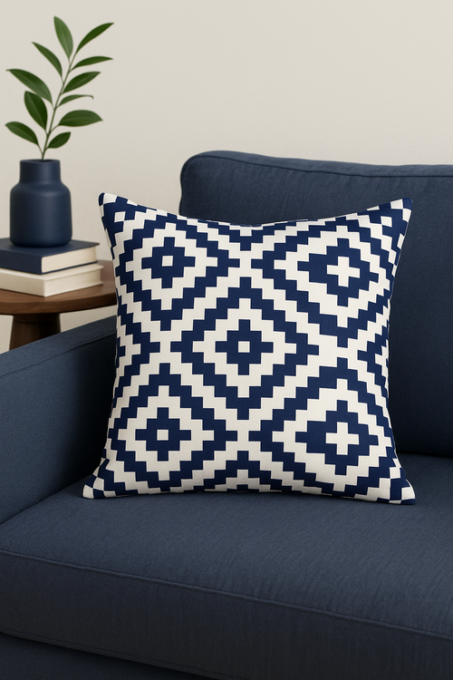 coussin géométrique bleu marine pour décoration intérieure - vue 2 sur 2