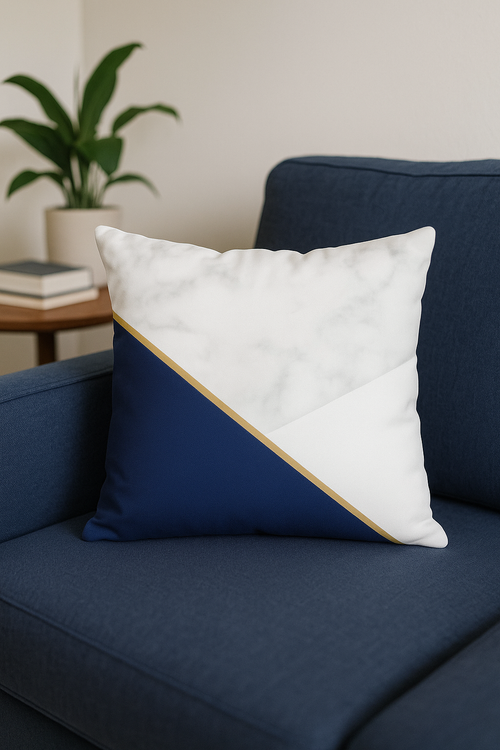 coussin géométrique bleu marine pour décoration intérieure - vue 2 sur 2