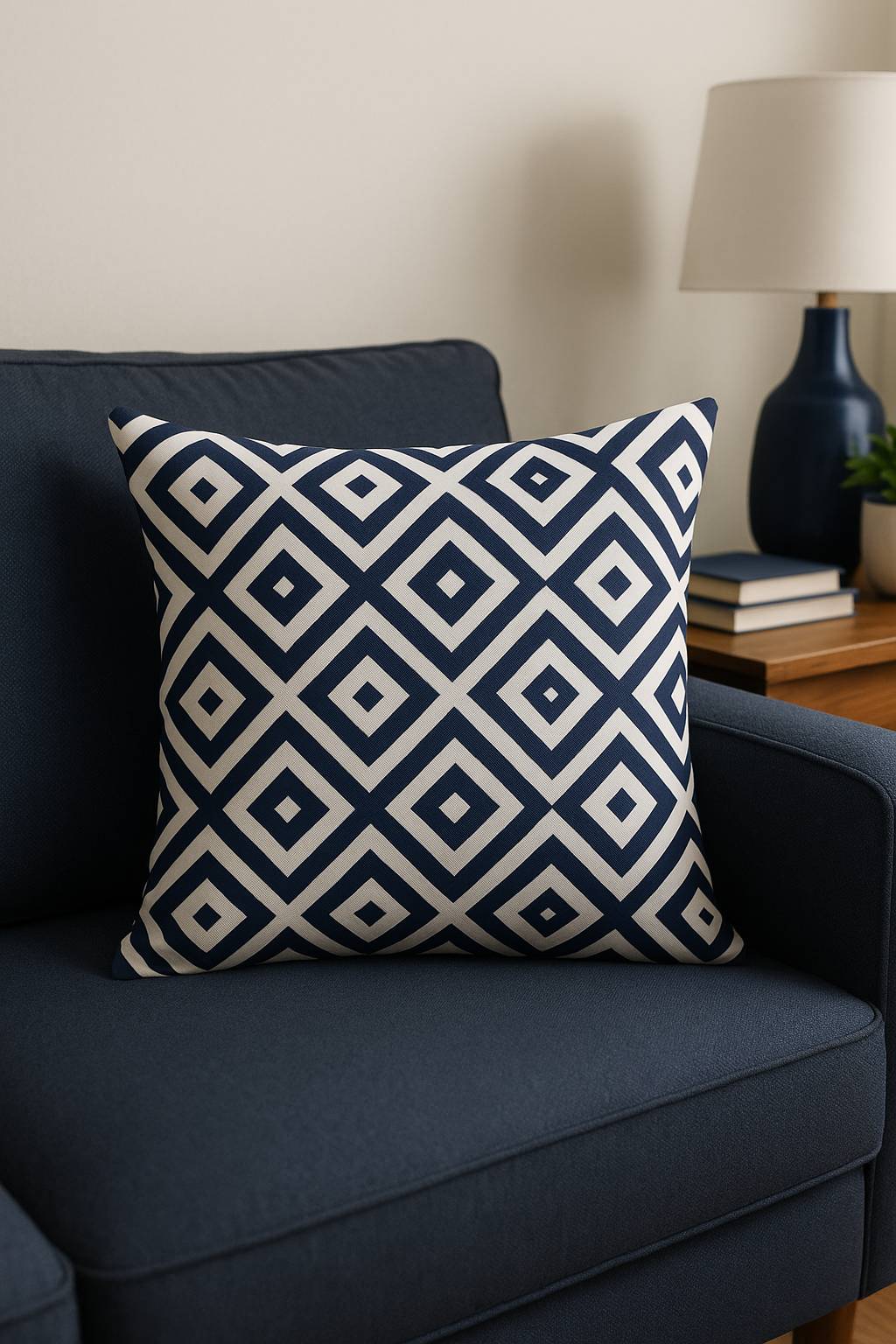 coussin géométrique bleu marine pour décoration intérieure - vue 3 sur 2