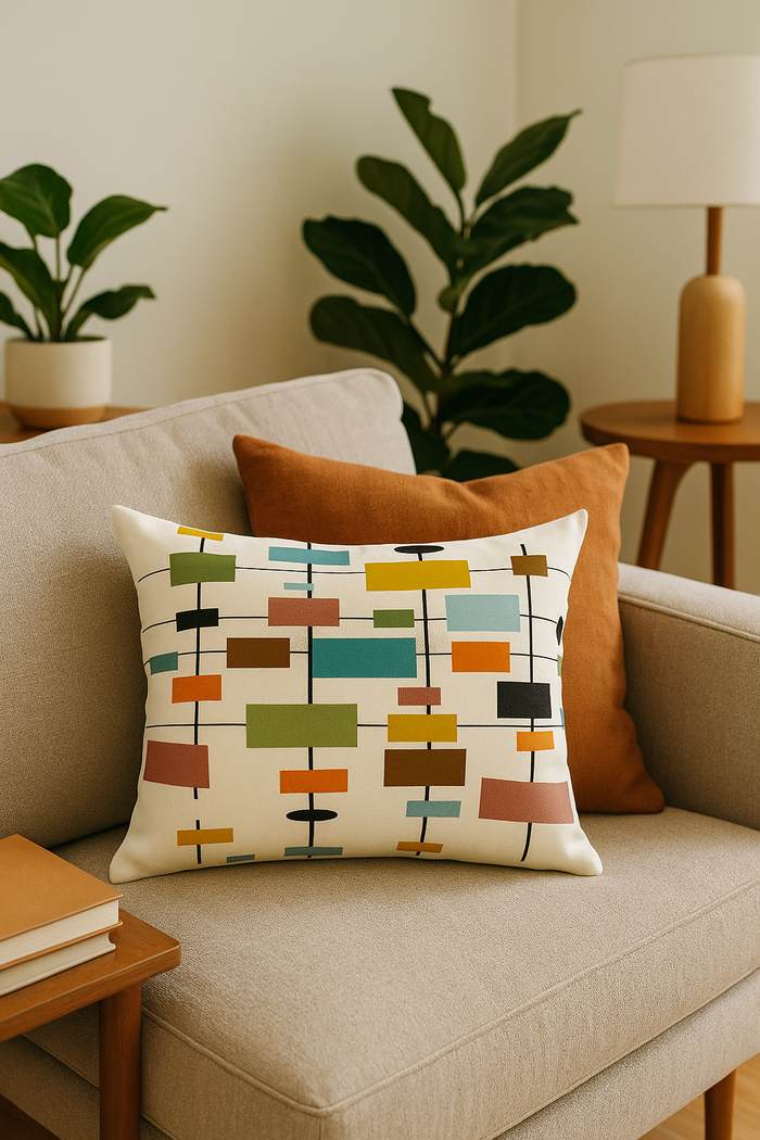 coussin lombaire motif géométrique abstrait réversible décoratif