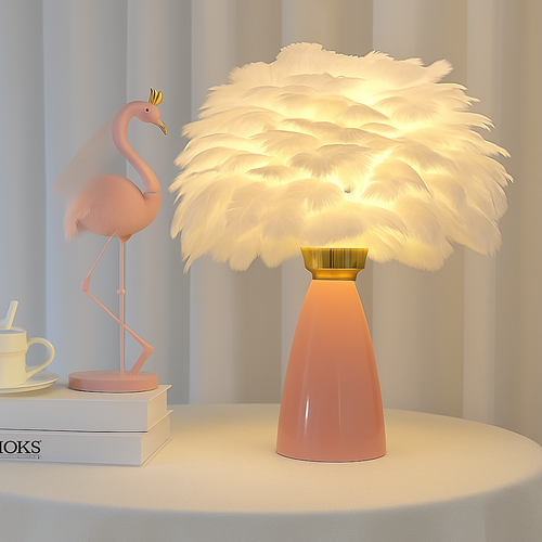 Creative Nordic desk lamp, warm bedroom feather lamp, fashionable and simple study ceramic decorative lamp - vue 3 sur 7