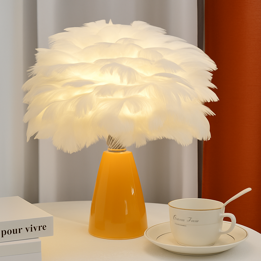 Creative Nordic desk lamp, warm bedroom feather lamp, fashionable and simple study ceramic decorative lamp - vue 5 sur 7