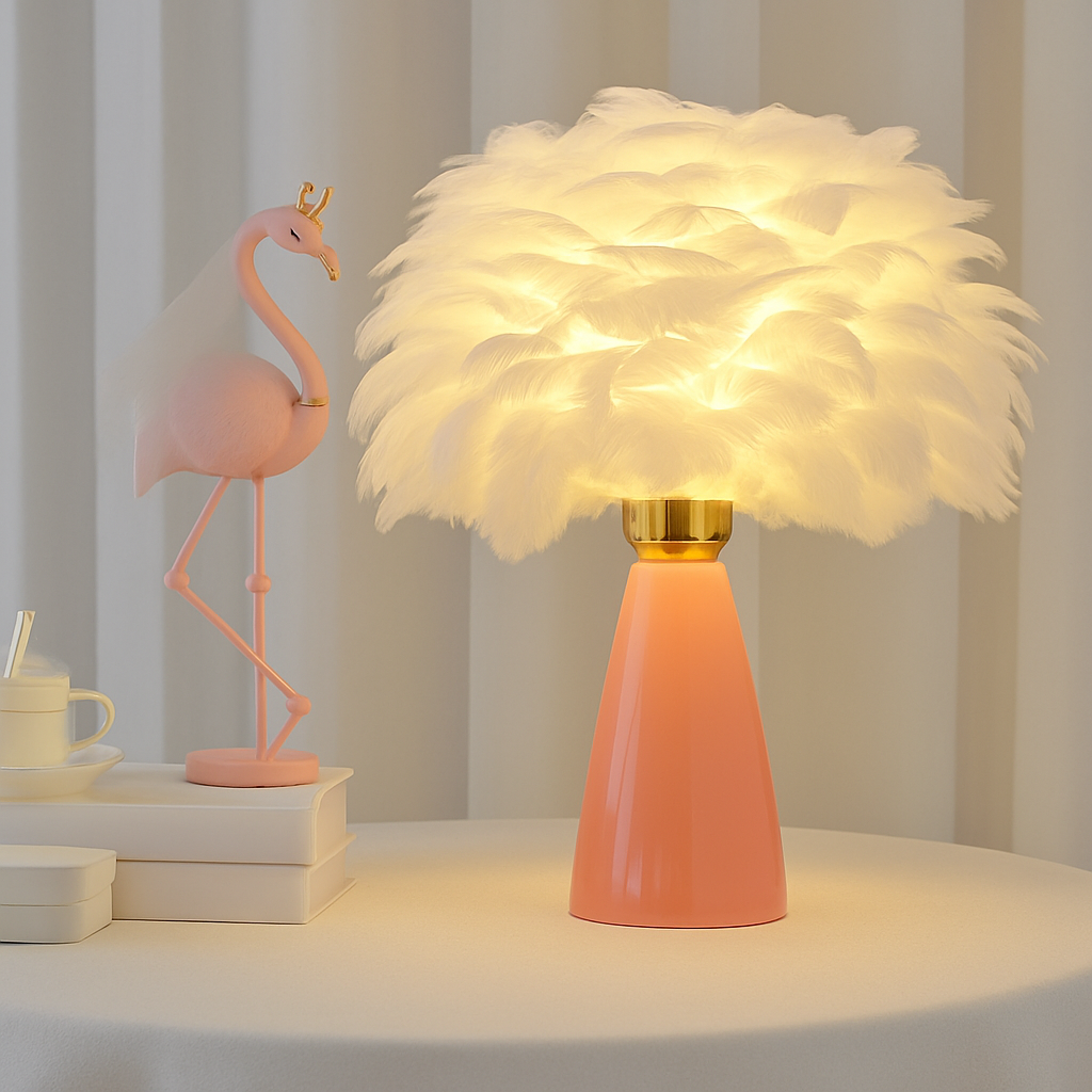 Creative Nordic desk lamp, warm bedroom feather lamp, fashionable and simple study ceramic decorative lamp - vue 6 sur 7