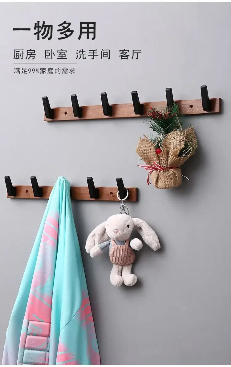 crochet à vêtements en bois de bambou pour rangement mural