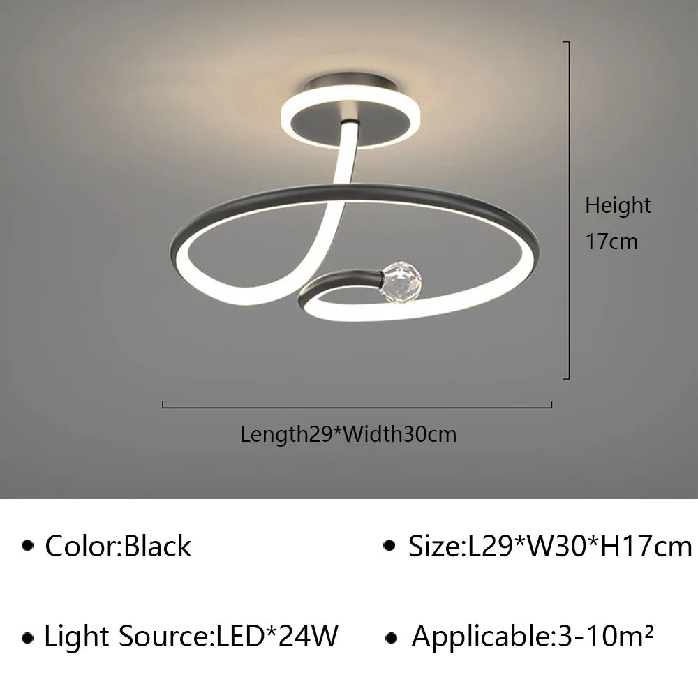 Plafonnier rond avec boule en cristal à LED