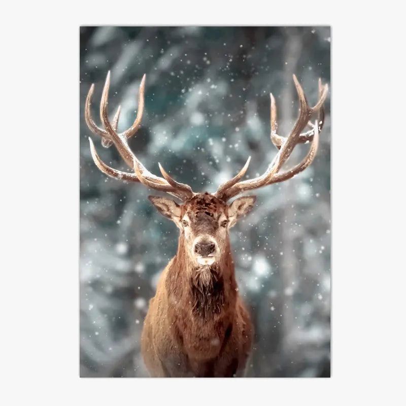 décoration murale forêt hivernale avec renard hibou et cerf