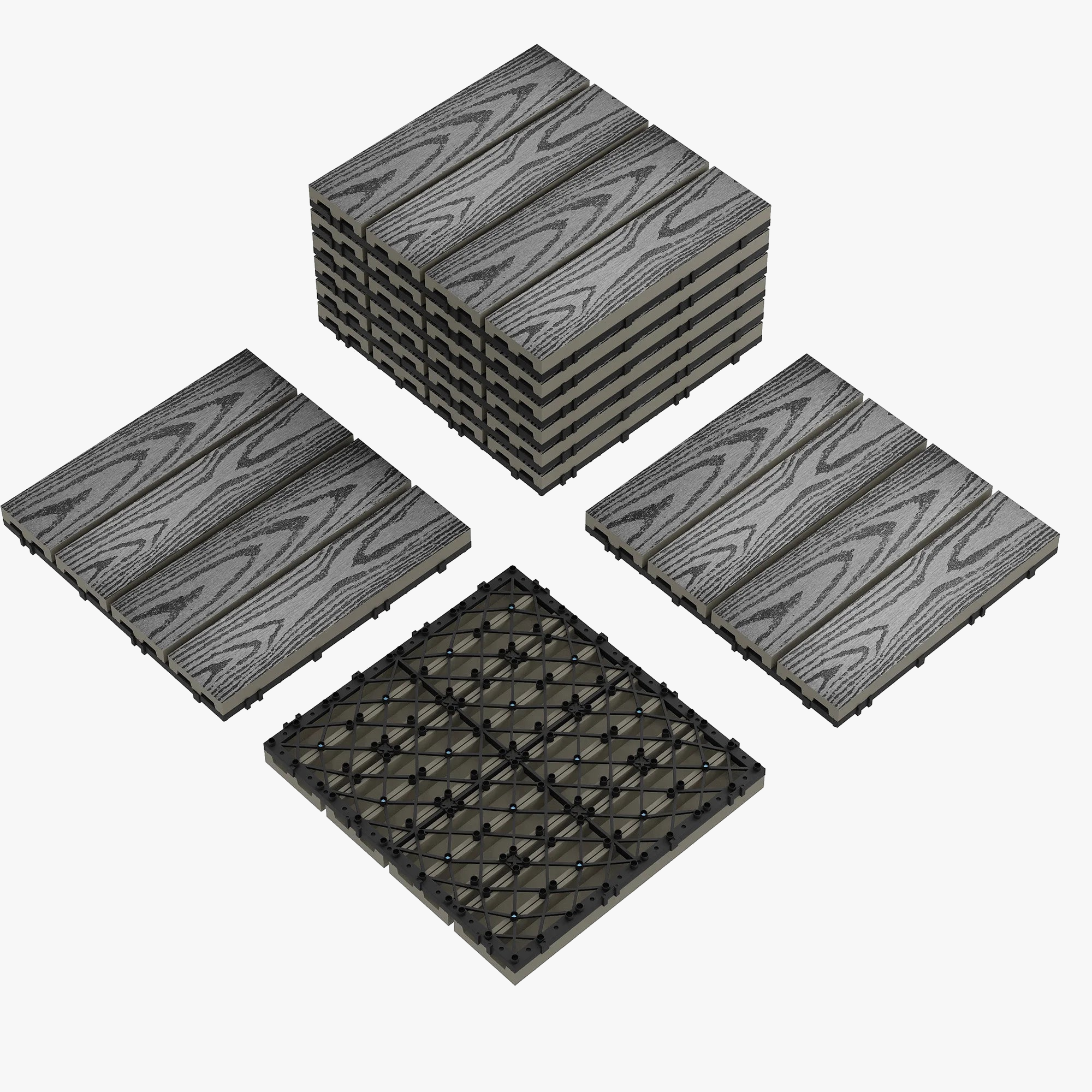 Dalles terrasse clipsables composite 30x30 cm extérieur