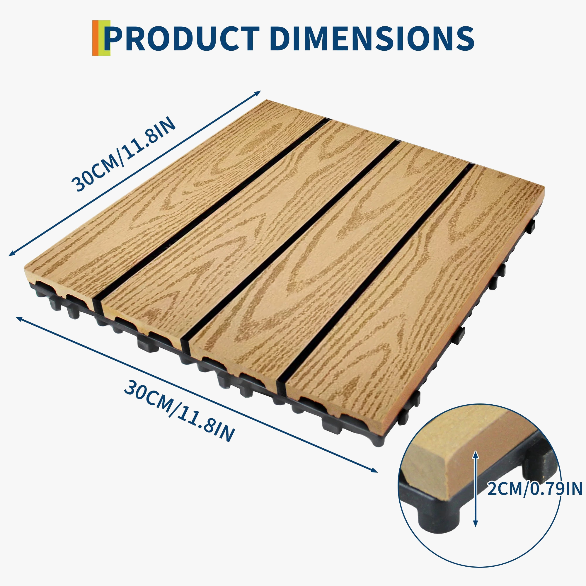 Dalles terrasse clipsables effet bois 30x30 cm