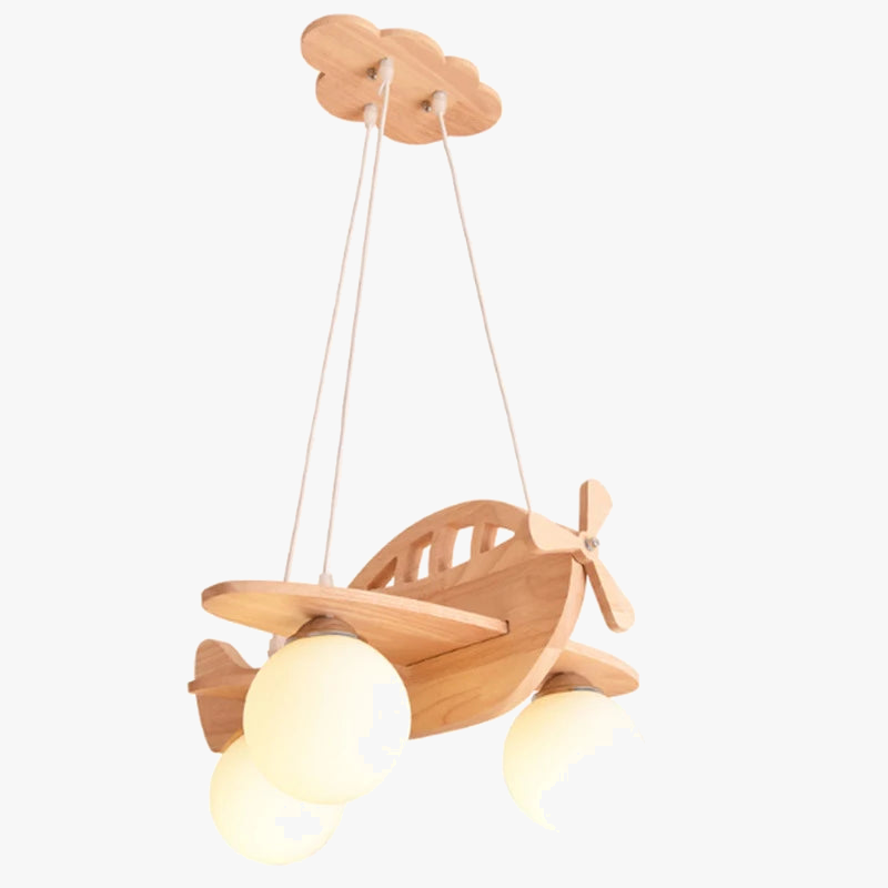Lustre Enfants enfants bois avion pour garçon chambre LED