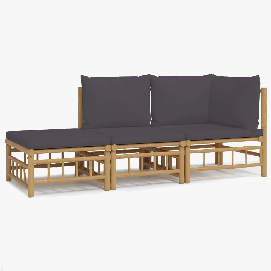 ensemble de jardin trois pièces avec coussins en bambou