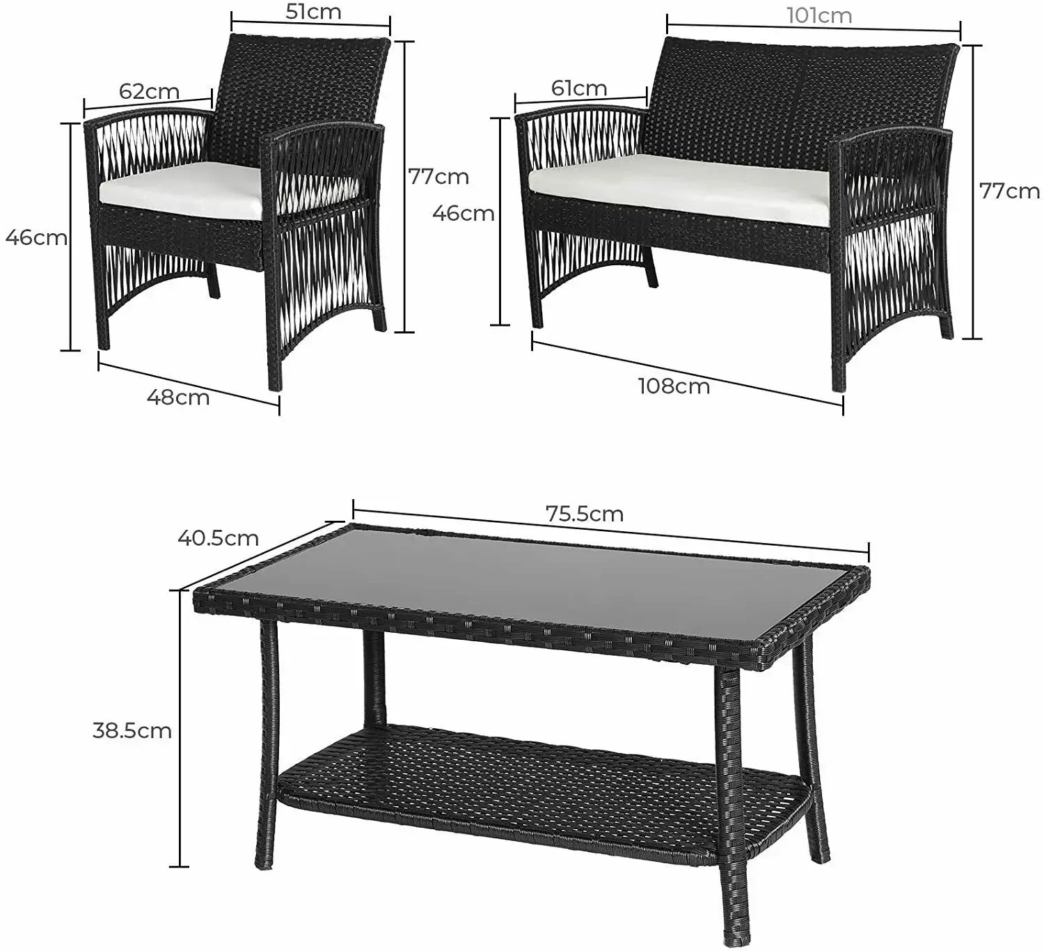 ensemble de mobilier de jardin en rotin synthétique 4 pièces