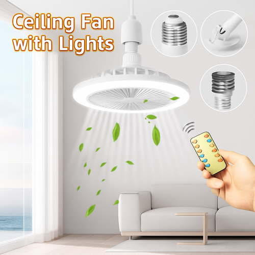 Fan Luster Silent Ceiling Fan Light with Remote Lamp E27 Control Bedroom Living, Home Lighting Source, Ac85-265v  Ceiling Fan - vue 2 sur 8