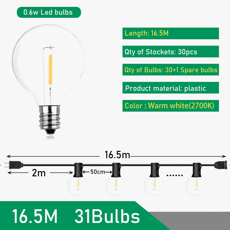 Guirlande 7.5m 9m 15m extérieur guirlande lumineuse feston patio Guirlande 7.5m 9m 15m extérieur guirlande lumineuse feston patio