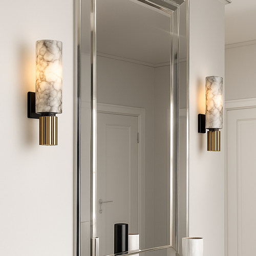 FSS moderne chinois marbre applique cuivre lumière luxe naturel marbre applique Villa allée couloir chambre étude applique - vue 3 sur 7