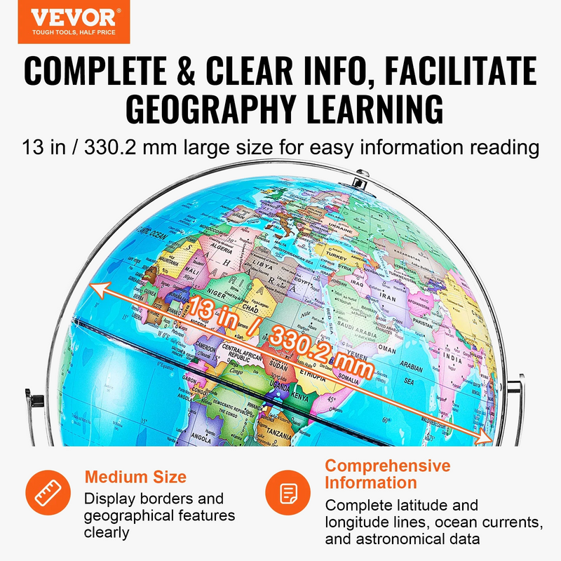 globe terrestre rotatif éducatif avec support en abs pour enfants