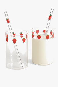 Gobelet verre paille motif fraise resistant chaleur 300ml