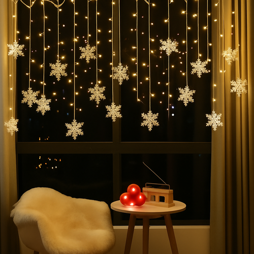 guirlande lumineuse de noël à led flocons de neige décoration extérieure - vue 3 sur 12
