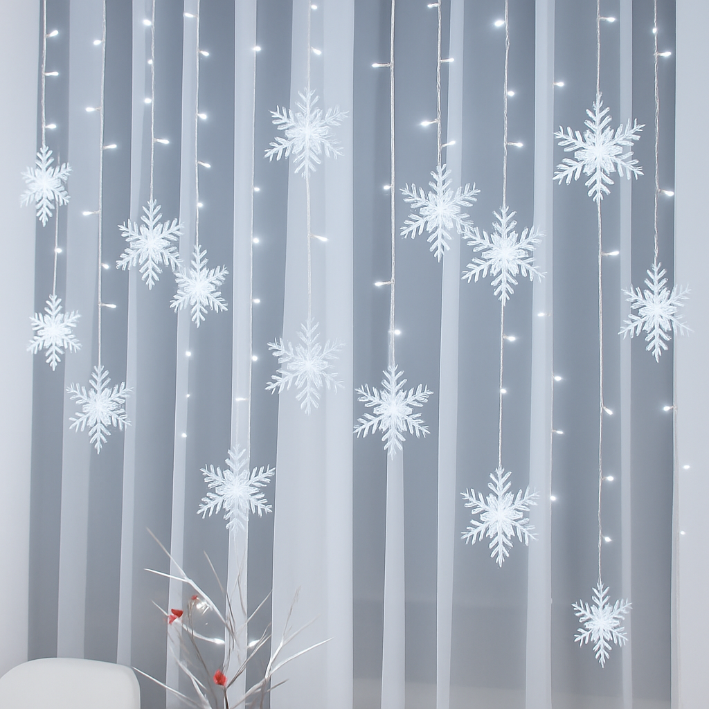 guirlande lumineuse de noël à led flocons de neige décoration extérieure - vue 3 sur 12
