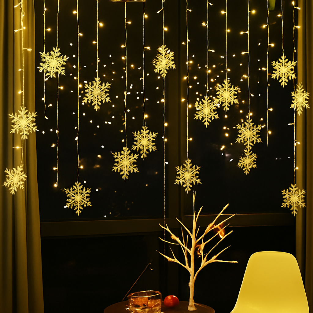 guirlande lumineuse de noël à led flocons de neige décoration extérieure - vue 5 sur 12
