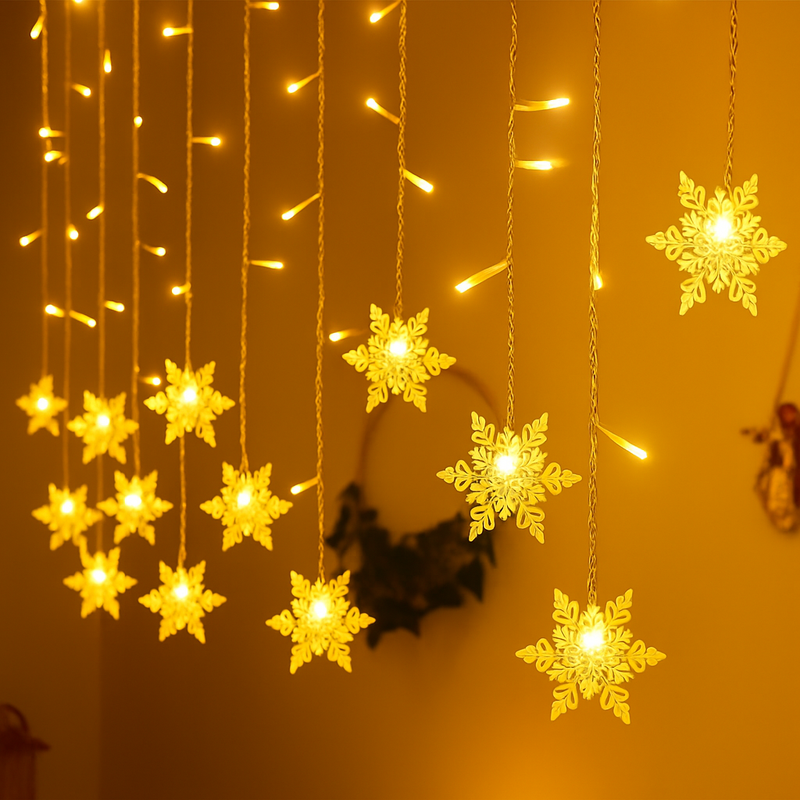 guirlande lumineuse led flocons de neige pour Noël et fêtes
