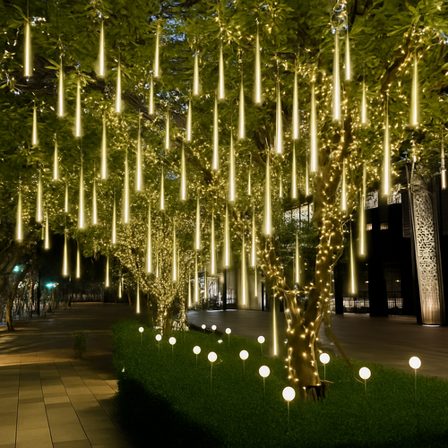 guirlande lumineuse led pluie de météores imperméable pour décoration festive - vue 3 sur 13