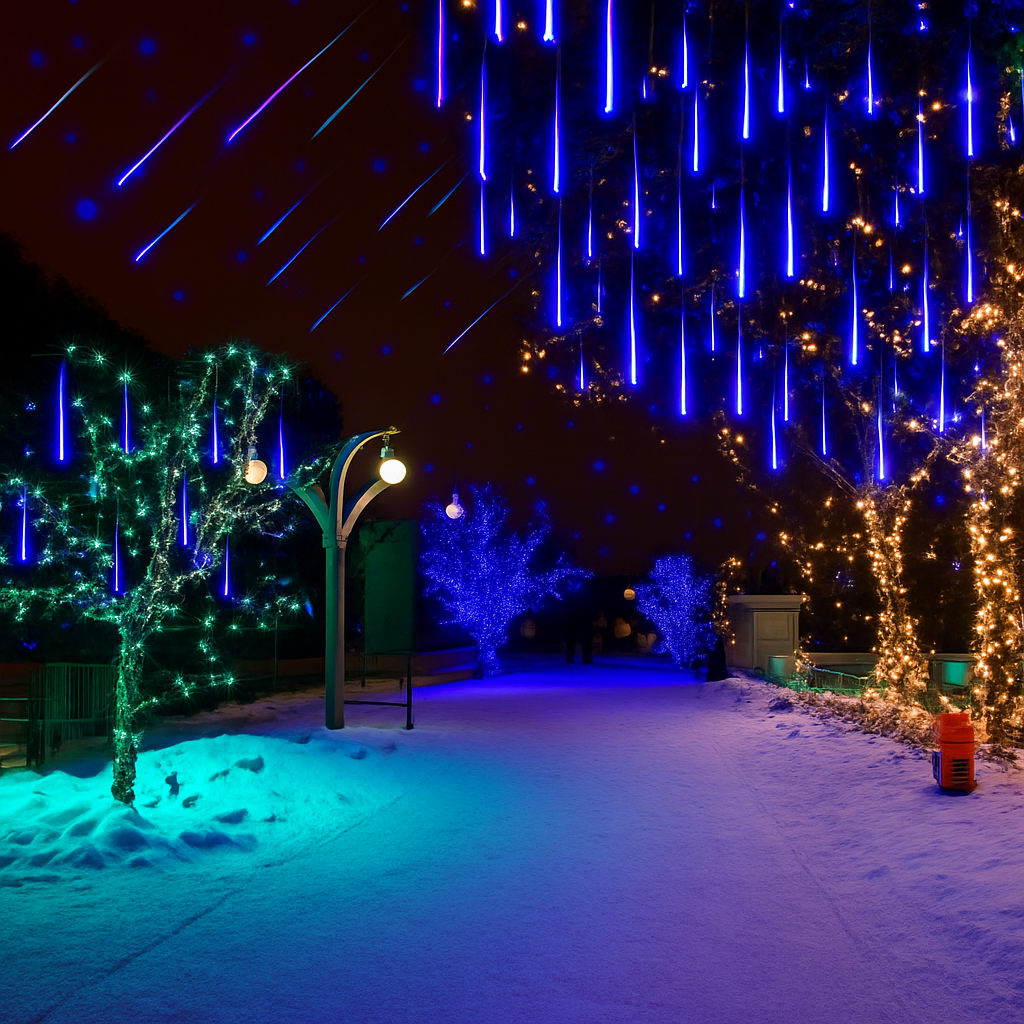 guirlande lumineuse led pluie de météores imperméable pour décoration festive - vue 5 sur 13