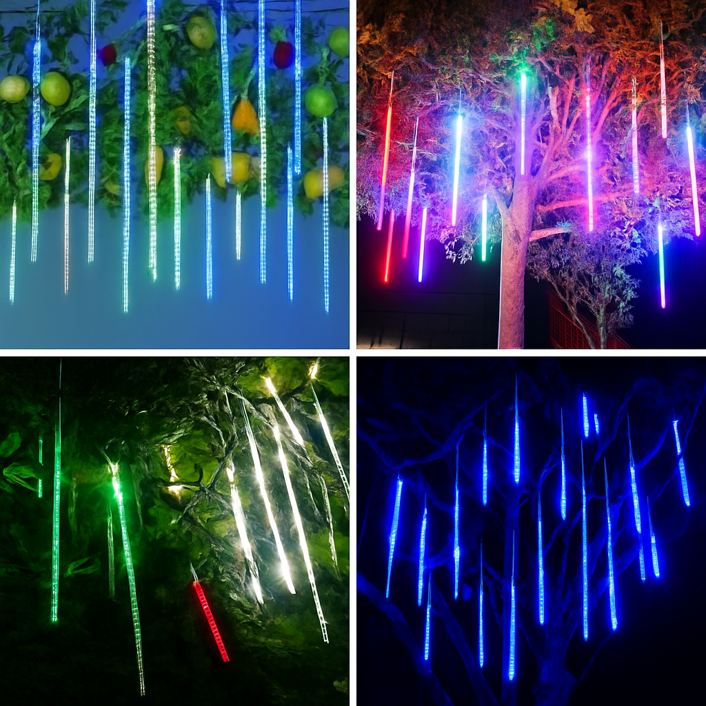 guirlande lumineuse led pluie de météores imperméable pour décoration festive - vue 6 sur 13