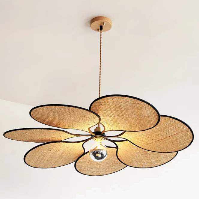 Suspension design fleur façon cannage en rotin fait à la main
