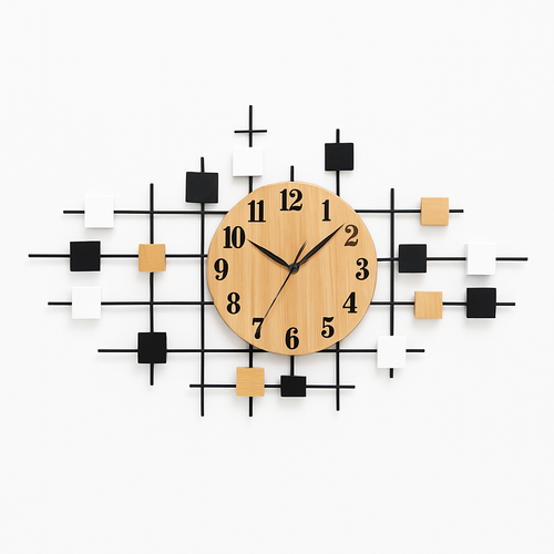 Horloge murale design en bois et carrés Home