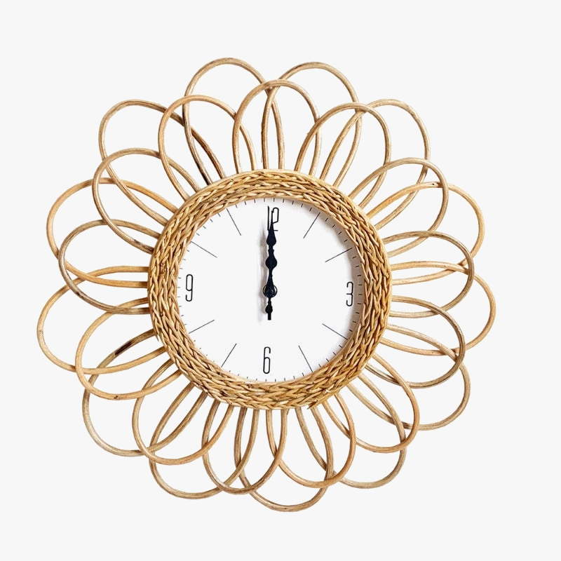 horloge murale en rotin tissé design simple à suspendre