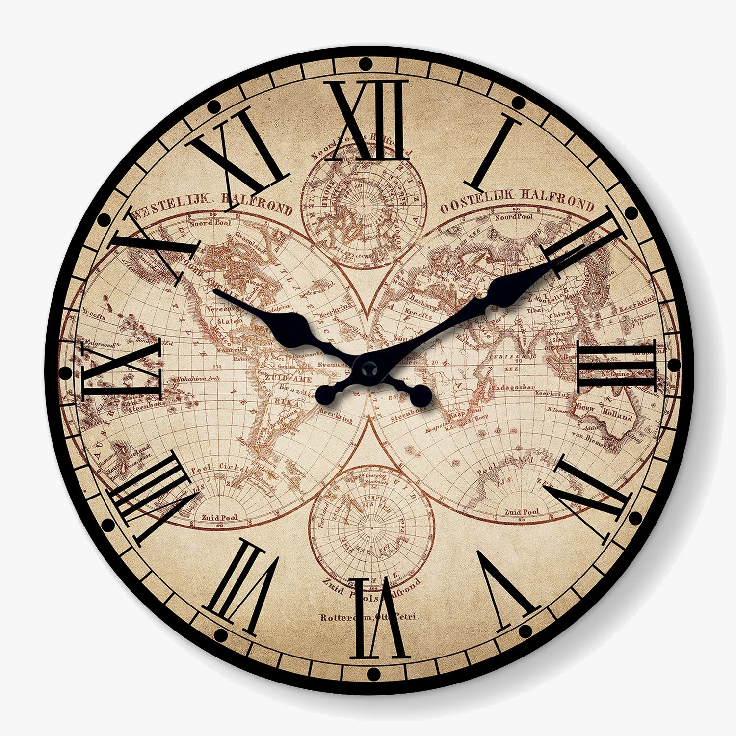 horloge murale rétro en bois avec boussole motif nautique décoratif