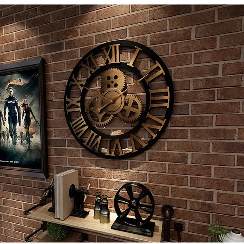 horloge murale rétro en bois style industriel pour décoration intérieure