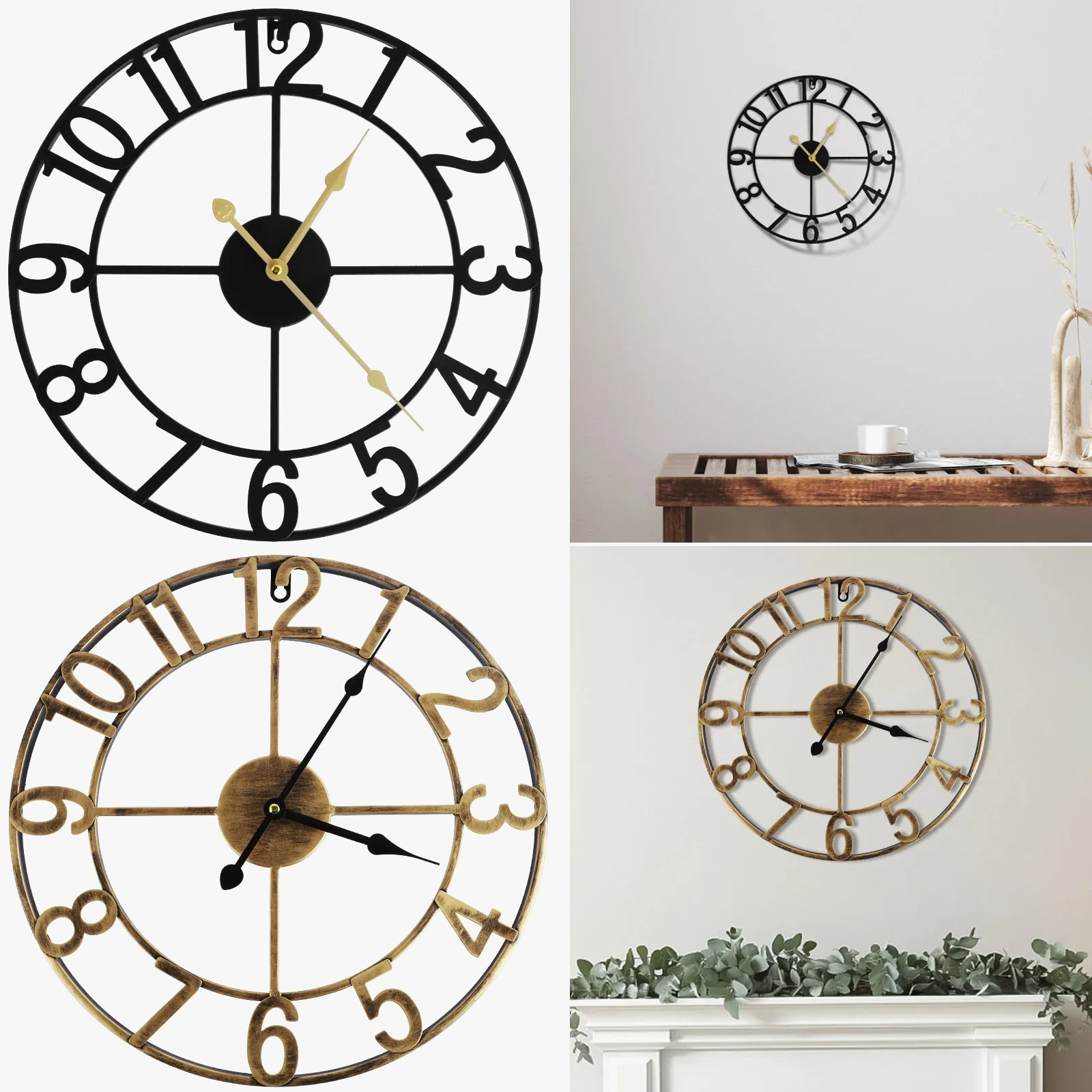horloge murale vintage silencieuse en fer rustique 16 pouces