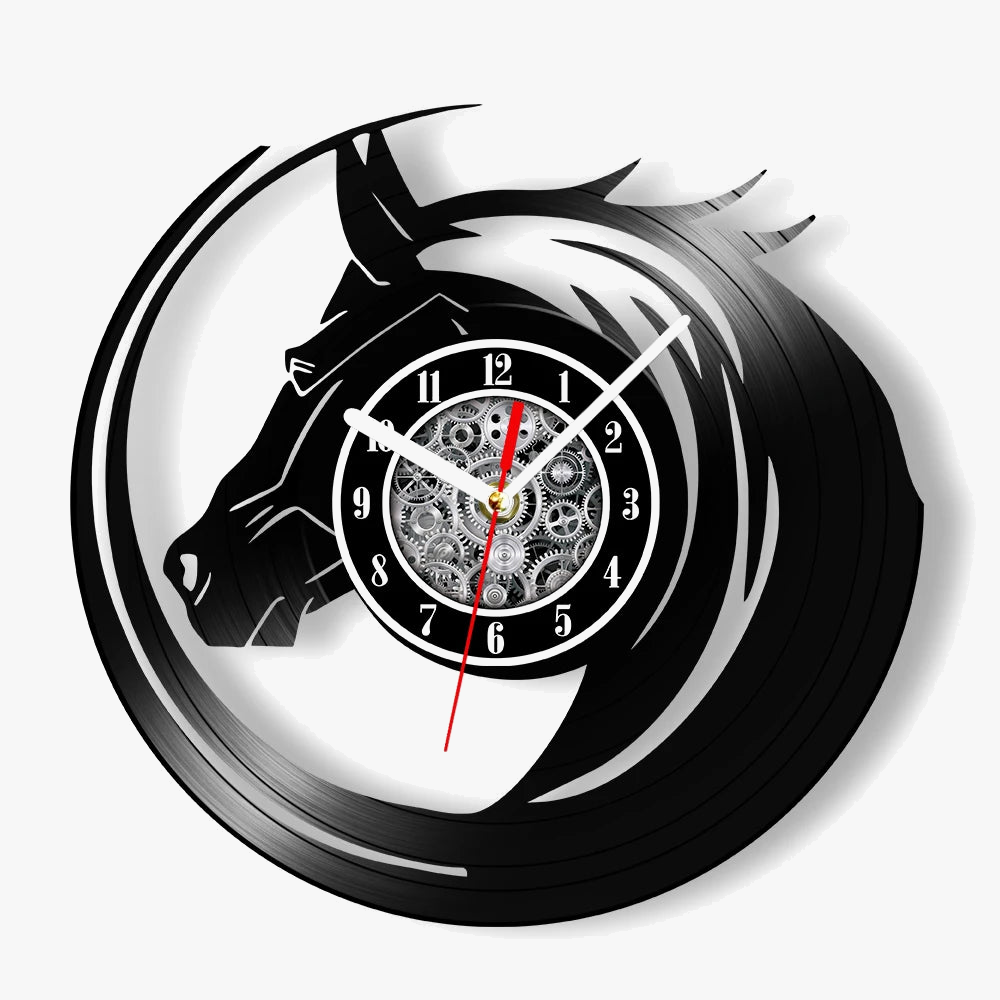 horloge murale vinyle cheval décoration équestre artisanale cadeau unique