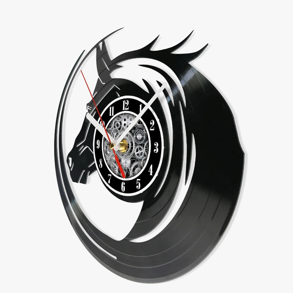 horloge murale vinyle cheval décoration équestre artisanale cadeau unique