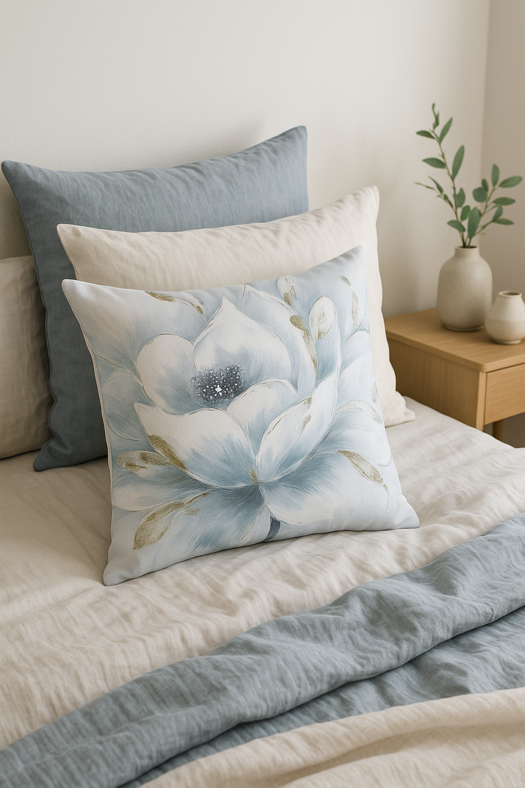 housse de coussin à motif floral ginkgo pour salon et chambre