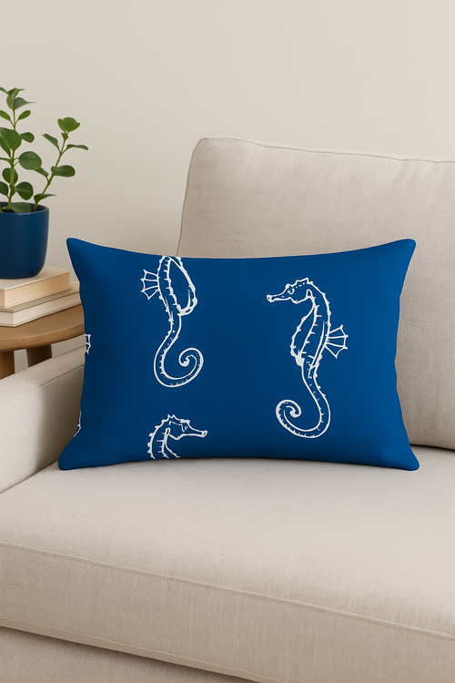 housse de coussin animaux marins bleus 30 x 50 cm décoratif pour canapé - vue 2 sur 2