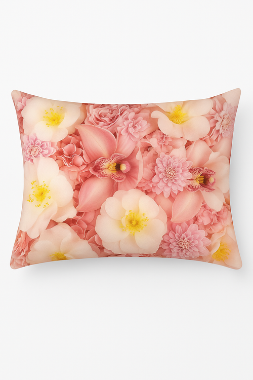 housse de coussin arc-en-ciel à fleurs rouges et roses