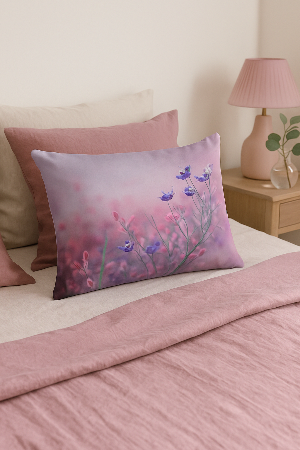 housse de coussin arc-en-ciel fleurs rouges et roses - vue 2 sur 2