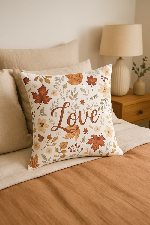 housse de coussin automnal motif love and home décoratif - vue 2 sur 2