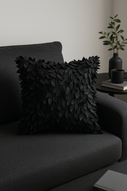 housse de coussin brodée 3d en forme de feuille décorative 42x42 cm - vue 2 sur 2