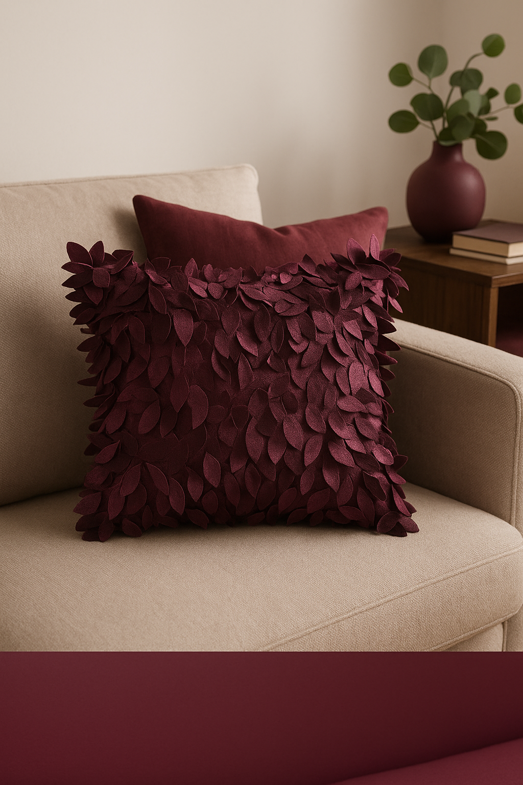 housse de coussin brodée en forme de feuille 3D décorative - vue 3 sur 2