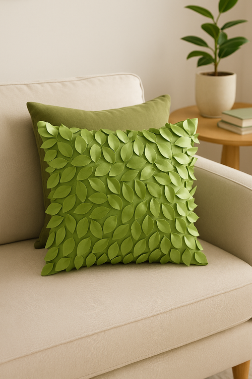 housse de coussin brodée en forme de feuille 3D décorative 42 x 42 cm - vue 2 sur 2