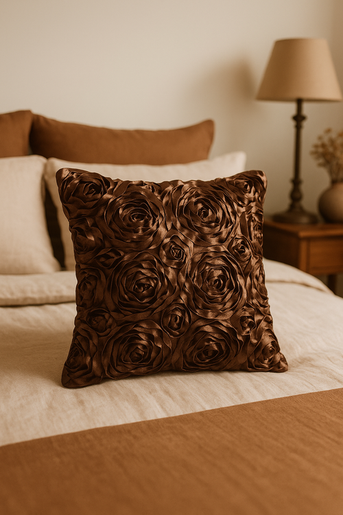 housse de coussin brodée rose 3D pour décoration intérieure