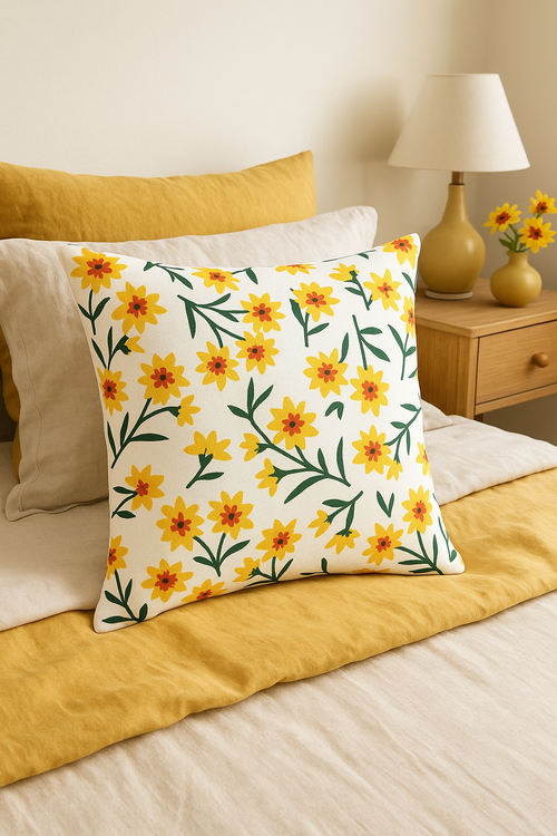 housse de coussin carrée à fleurs aquarelle 45x45 cm - vue 2 sur 2