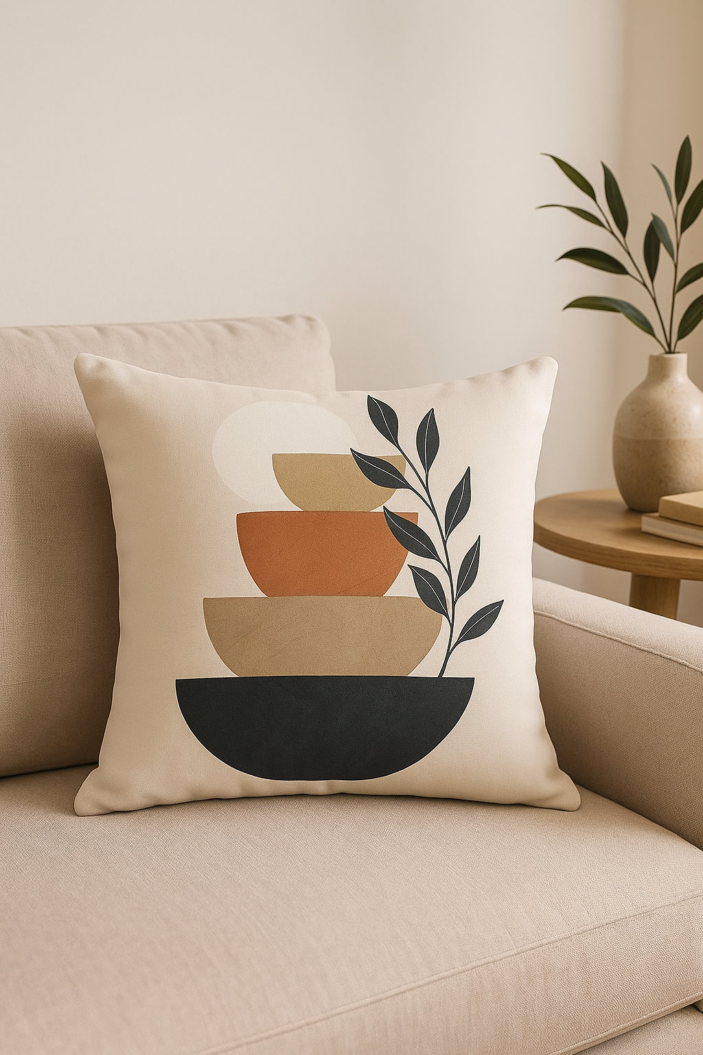 housse de coussin carrée art plant 45 cm design abstrait